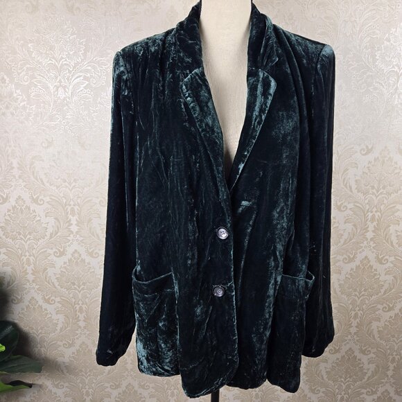 Coldwater Creek Size 16 Dark Green Velvet Blazer Two Button Close Front Pockets - Picture 1 of 12
